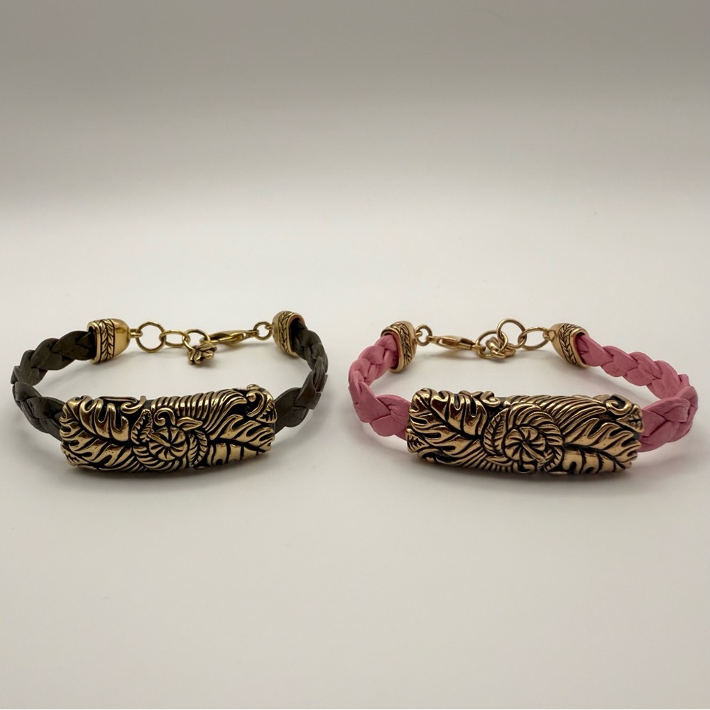 Studio Barse Pink & Black Braided Bracelets With Golden Bronze Details Set of 2